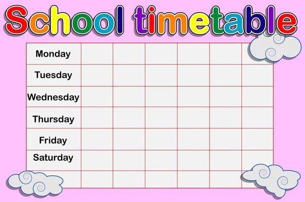 School Timetable Weekly Curriculum Design Template Scalable Graphic — Stock Vector