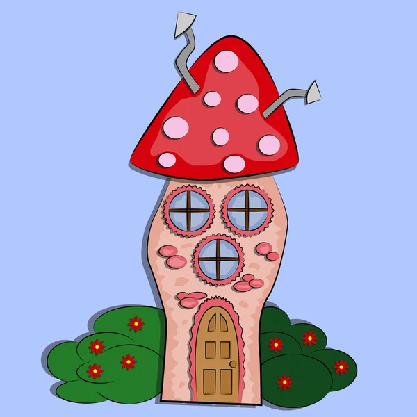 背景に分離したベニテングタケの形をした妖精の家 — ストックベクタ