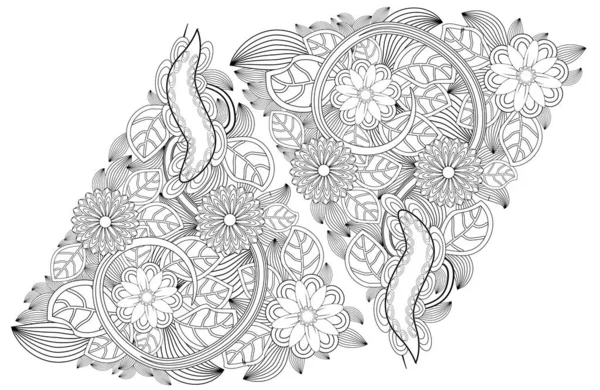 Henné Tatouage Éléments Doodle Sur Fond Blanc Ensemble Vectoriel Fleurs — Image vectorielle