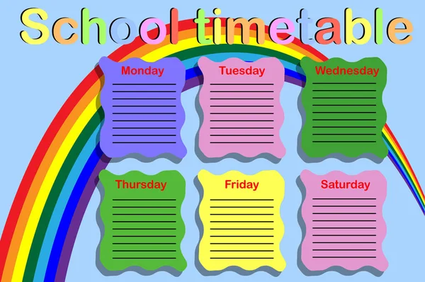 School Timetable Paint Cans Rainbow — Stock Vector