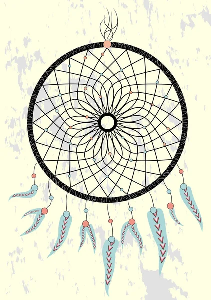 Native American Indian Dream Catcher Tradycyjny Symbol Jasny Karta Kolorowych — Wektor stockowy