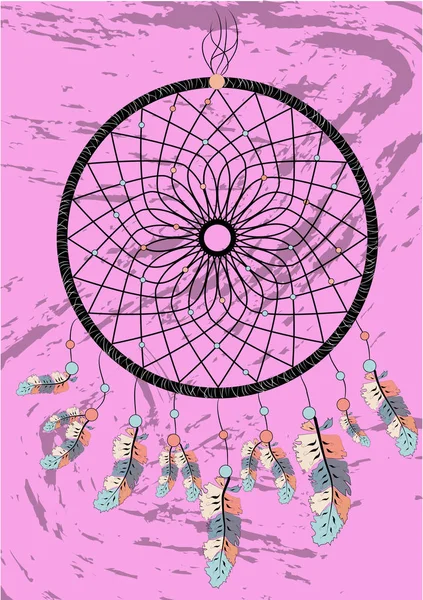 Attrapeur Rêve Boho Amérindien Indigène Talisman Dreamcatcher Vêtements Conception Ethnique — Image vectorielle