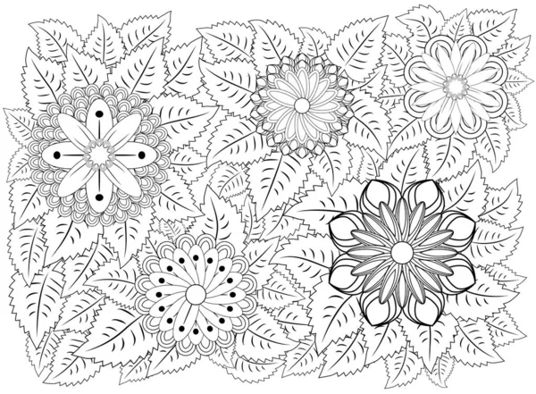 Livre Colorier Pour Adultes Enfants Âgés Coloriage Avec Motif Fleurs — Image vectorielle