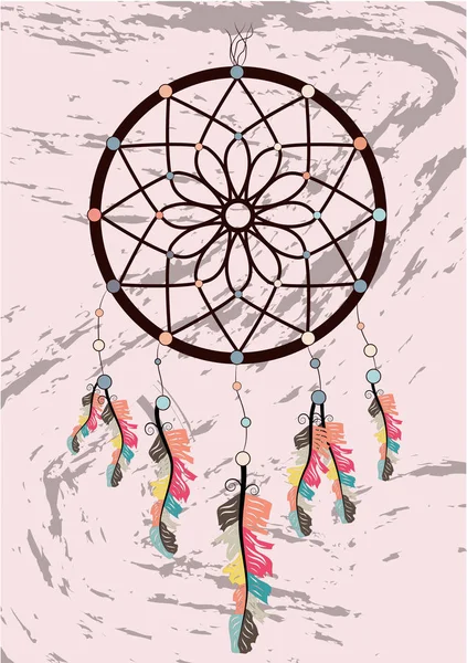 Símbolo Mágico Dreamcatcher Com Pedras Preciosas Penas — Vetor de Stock