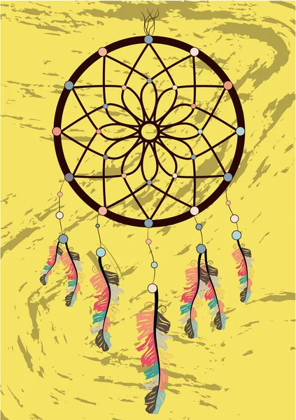 Illustration Avec Attrape Rêves Dessiné Main Plumes Perles Dessin Caniche — Image vectorielle