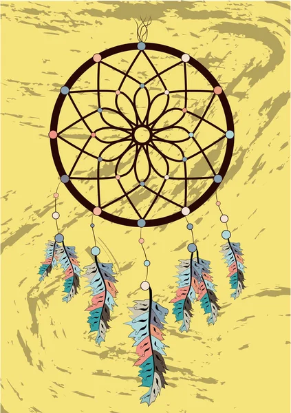 Illustration Avec Attrape Rêves Dessiné Main Plumes Perles Dessin Caniche — Image vectorielle