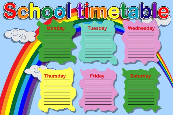 School Timetable Paint Cans Rainbow — Stock Vector