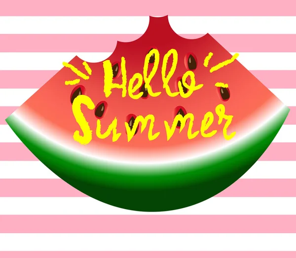 Hallo Sommer Grußkarte Hintergrund Mit Wassermelone Abstrakte Farbe Textur — Stockvektor