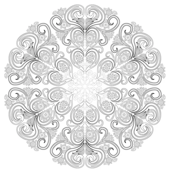Μαύρο Και Άσπρο Κύκλο Λουλούδι Στολίδι Διακοσμητικά Στρογγυλό Σχέδιο Δαντέλα — Διανυσματικό Αρχείο