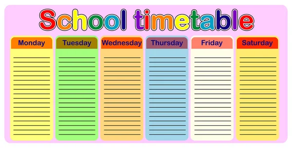 Template School Timetable Students Pupils Days Week Free Spaces Notes — Stock Vector