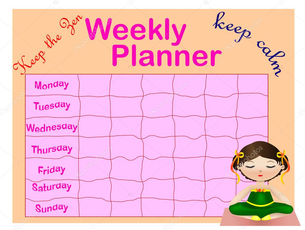weekly planner, organizer for students cartoon illustration