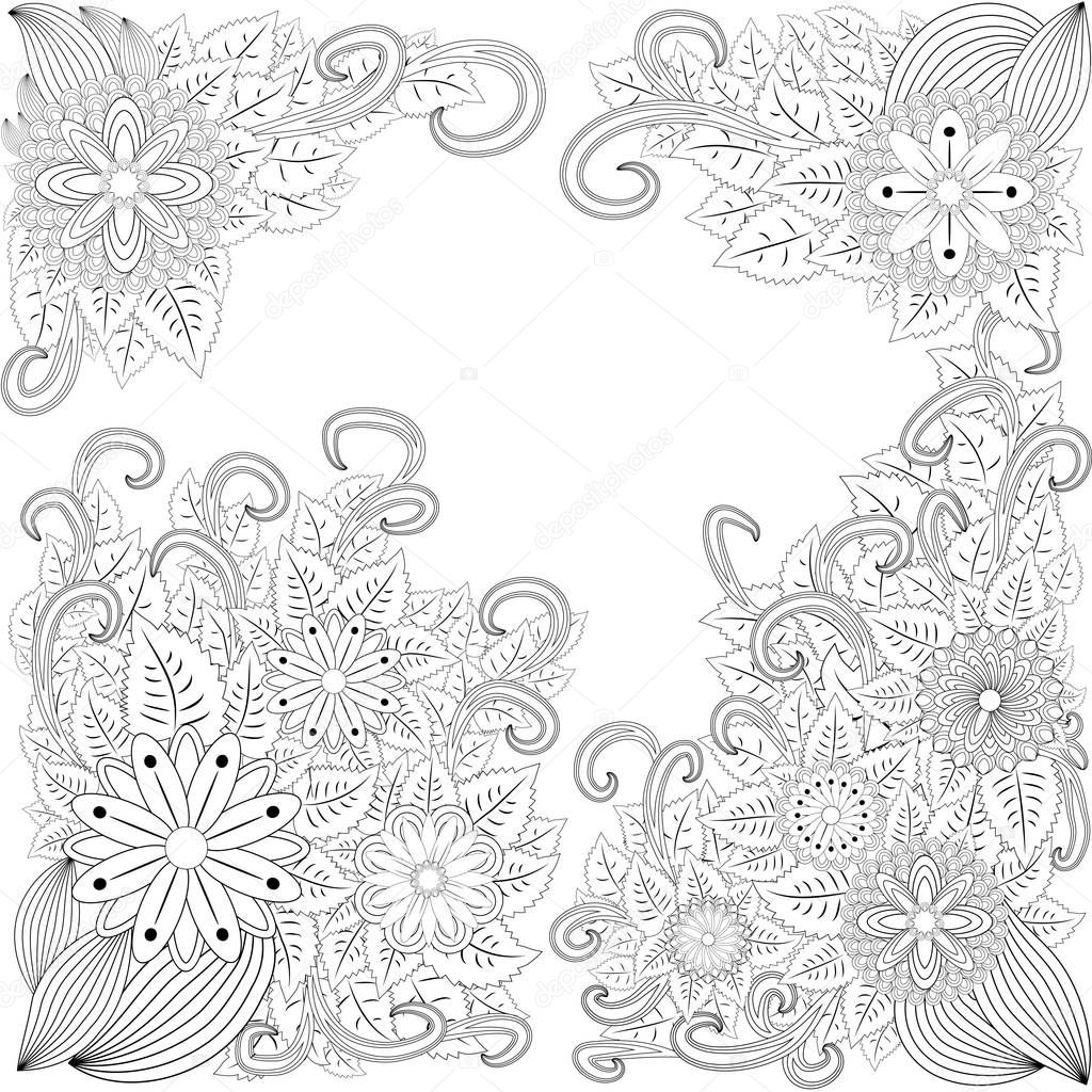 illustration zentangl. Flower frame. Coloring book. Antistress for adults and children. The work was done in manual mode. Black and white.