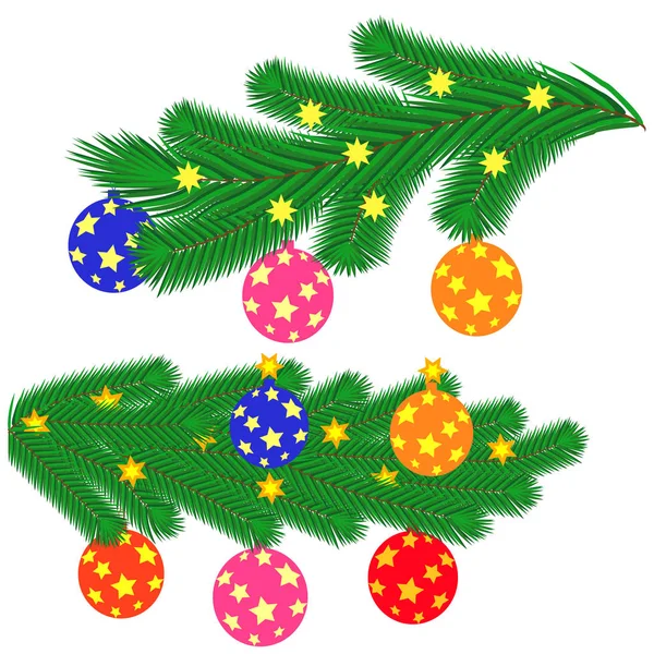 圣诞装饰品冬青 圣诞泡泡 针叶树锥 — 图库矢量图片