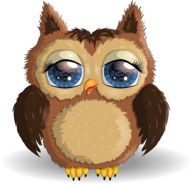 Tatlı pofuduk, tüylü baykuş gibi uzun kirpikleri olan, kahverengi, doğal