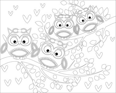 Yetişkin yaş ve üstü çocuklar için boyama kitabı. Şirin baykuş ve çerçeve çiçek boyama sayfası. Zentangle tarzında çizim anahat