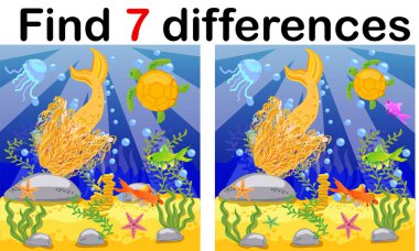 Çocuklar için oyun: farklılıklar, bul küçük deniz kızı ve deniz dünya