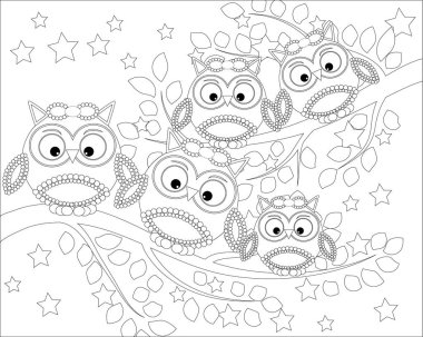 Yetişkin yaş ve üstü çocuklar için boyama kitabı. Şirin baykuş ve çerçeve çiçek boyama sayfası. Zentangle tarzında çizim anahat