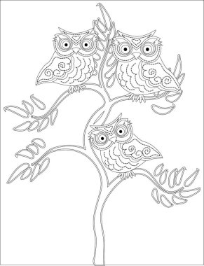 Yetişkin yaş ve üstü çocuklar için boyama kitabı. Şirin baykuş ve çerçeve çiçek boyama sayfası. Zentangle tarzında çizim anahat