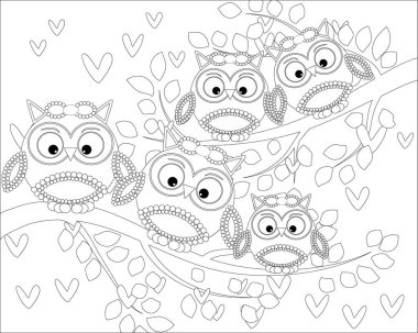 Yetişkin yaş ve üstü çocuklar için boyama kitabı. Şirin baykuş ve çerçeve çiçek boyama sayfası. Zentangle tarzında çizim anahat