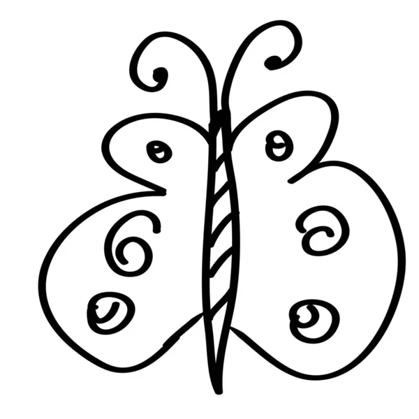 Doodle Borboleta Dos Desenhos Animados Fundo Branco — Vetor de Stock