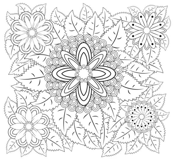 Livre Colorier Pour Adultes Enfants Âgés Coloriage Avec Motif Fleurs — Image vectorielle