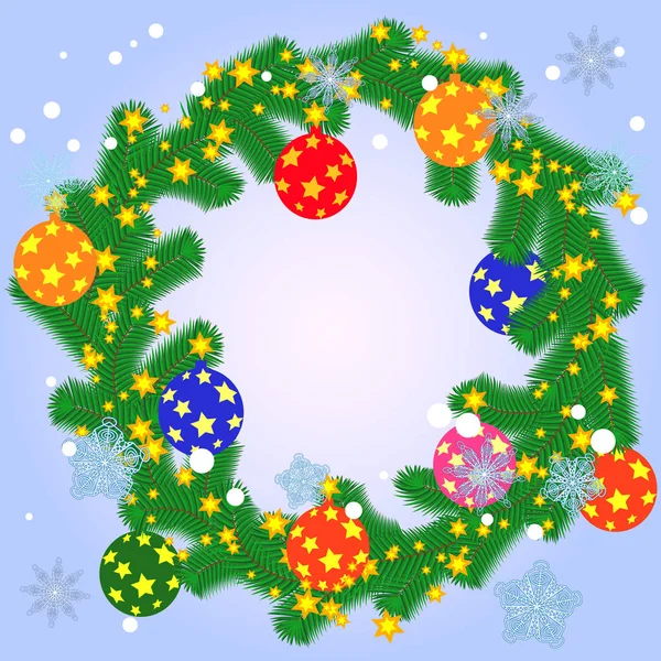 用彩带 球和弓孤立的圣诞花环 — 图库矢量图片