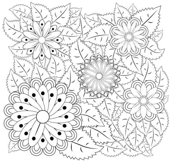 Livre Colorier Pour Adultes Enfants Âgés Coloriage Avec Motif Fleurs — Image vectorielle