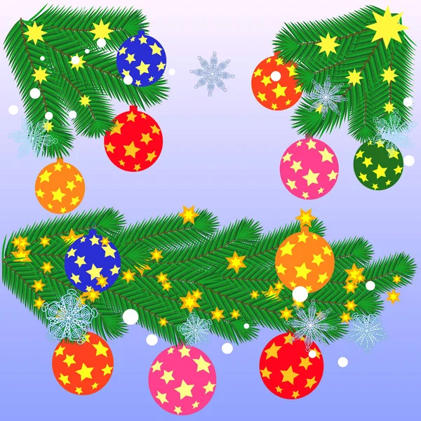 Kerstversiering Holly Vuren Rode Bessen Kerstbal Conifer Cone — Stockvector