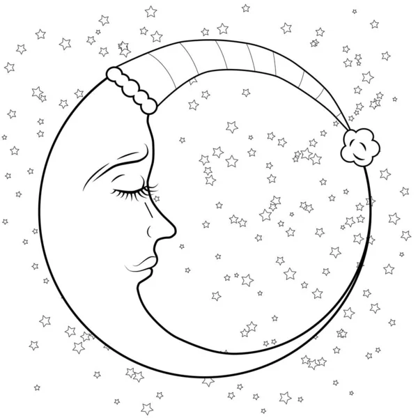 Nouvelle Lune Étoile Pour Page Coloration Stress Modèle Pour Livre — Image vectorielle