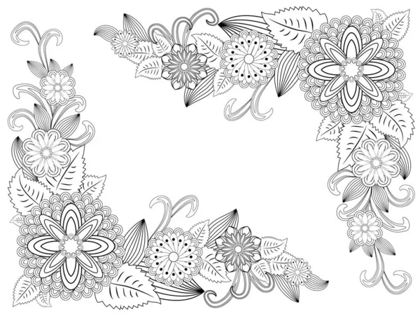 Illustration Zentangl Cadre Fleurs Pour Photo Livre Colorier Antistress Pour — Image vectorielle