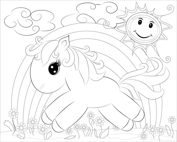 着色页 可爱的小马和彩虹 — 图库矢量图片