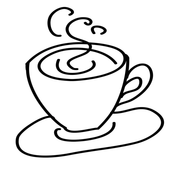 Doodle Cartoon Kopje Koffie Een Witte Achtergrond — Stockvector
