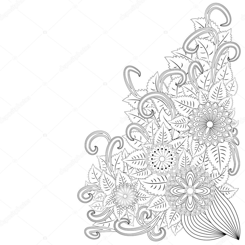 illustration zentangl. Flower frame. Coloring book. Antistress for adults and children. The work was done in manual mode. Black and white.