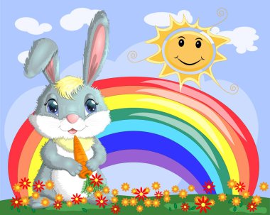 Bunny Havuç gökkuşağı yakınındaki çayırda ile. 