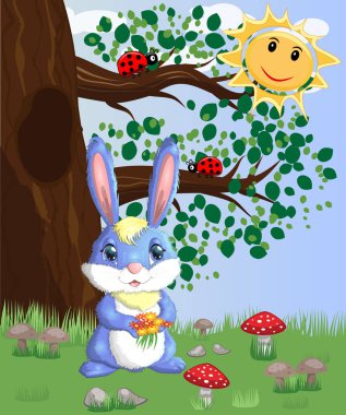 Bir buket üzerinde orman glade ile mavi tavşan. 