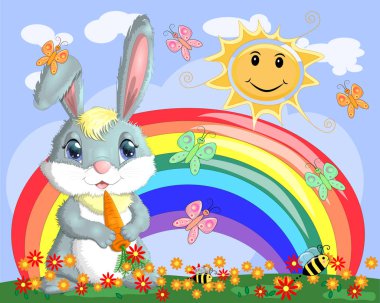 Bunny Havuç gökkuşağı yakınındaki çayırda ile. 