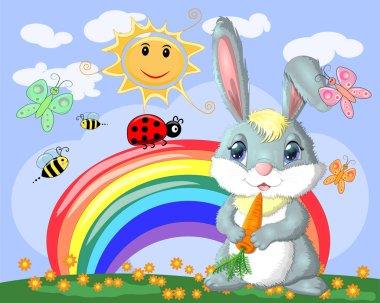 Bunny Havuç gökkuşağı yakınındaki çayırda ile. 