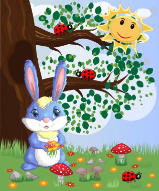 Bir buket üzerinde orman glade ile mavi tavşan. 