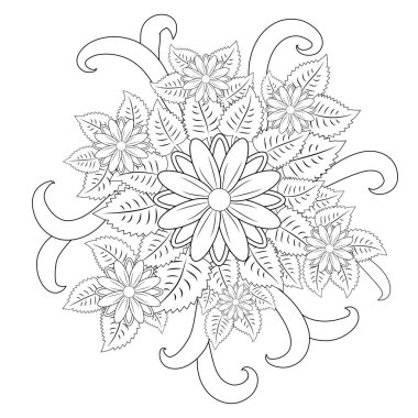 Siyah ve beyaz daire çiçek süsleme süs yuvarlak dantel tasarım. 