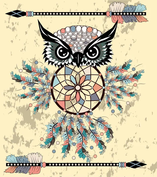 Dream Catcher Met Uil Vectorillustratie — Stockvector