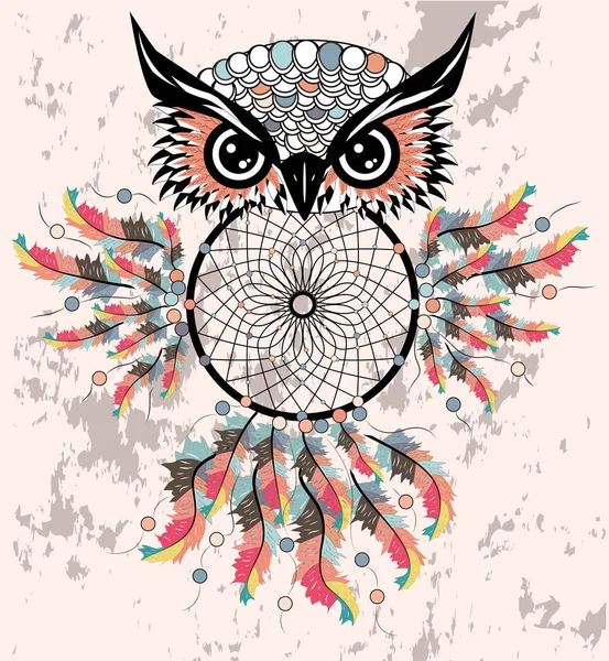 Dreamcatcher Uil Boho Style Cartoon Karakter Abstracte Boheemse Object Vectorillustratie — Stockvector