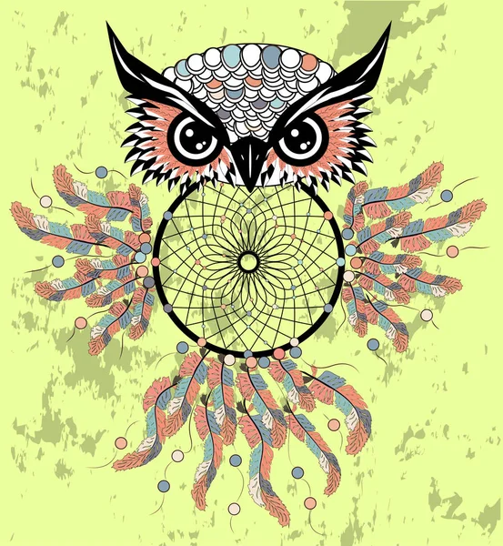 Dreamcatcher Met Uil Amerikaanse Indianen Symbool — Stockvector