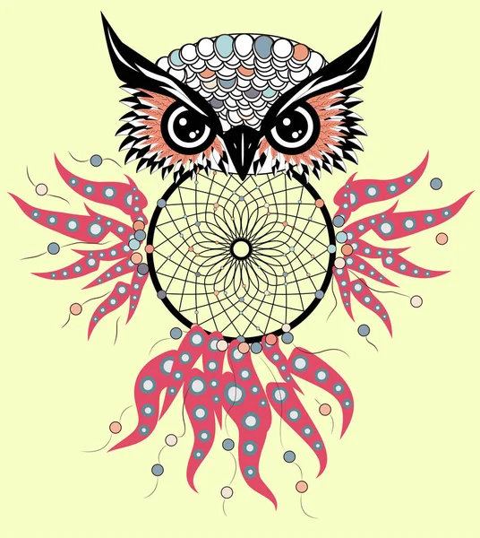 Indiase Decoratieve Dream Catcher Uil Grafische Stijl Vectorillustratie — Stockvector