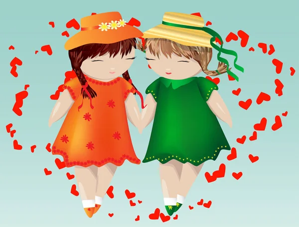 Happy Valentine Day Pair Girls Background Heart Concept Same Sex — Stock Vector