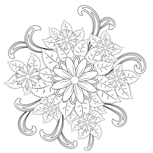 Círculo Blanco Negro Adorno Flores Diseño Encaje Redondo Ornamental — Archivo Imágenes Vectoriales