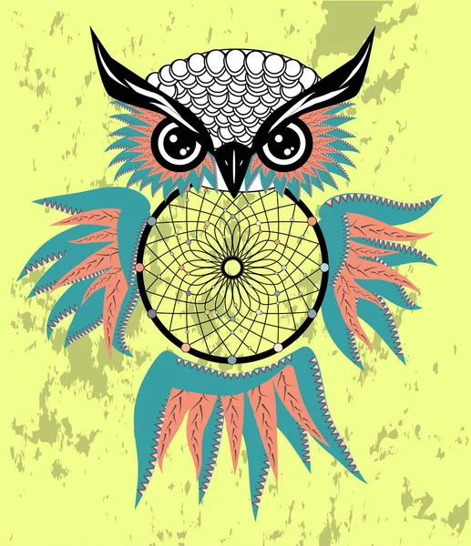 Dreamcatcher Met Uil Amerikaanse Indianen Symbool — Stockvector