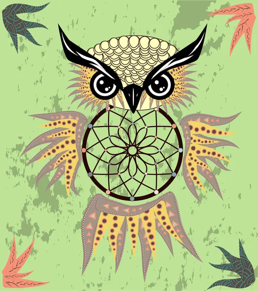 Dream Catcher Met Uil Vectorillustratie — Stockvector