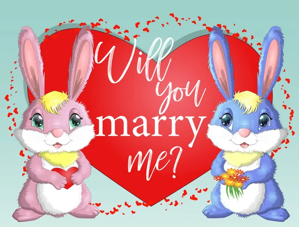 Bonne Saint Valentin Carte Amour Une Paire Lapins Mignons Fille — Image vectorielle