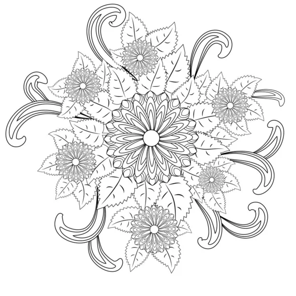 Μαύρο Και Άσπρο Κύκλο Λουλούδι Στολίδι Καλλωπιστικών Στρογγυλό Σχέδιο Δαντέλα — Διανυσματικό Αρχείο