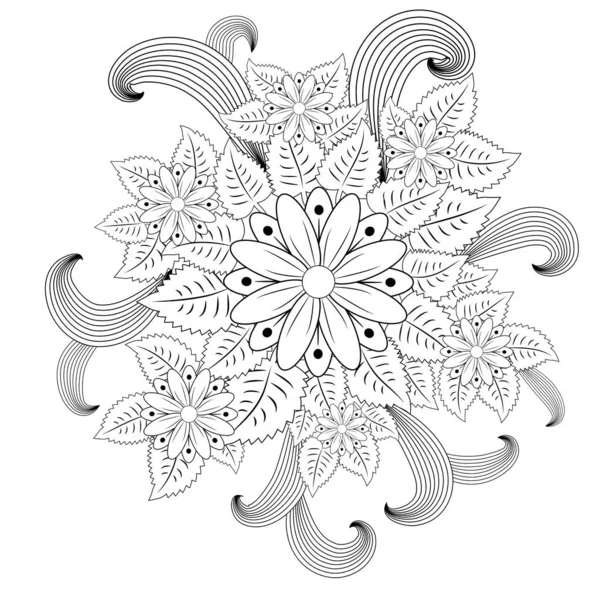 Bianco Nero Cerchio Fiore Ornamento Ornamentale Rotondo Pizzo Design — Vettoriale Stock